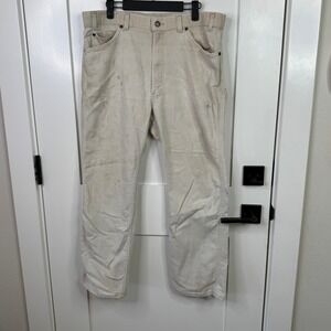 Levis Action Jeans Beige Cotton Blend Work Utility Pants Trashed Mens Size 38x29